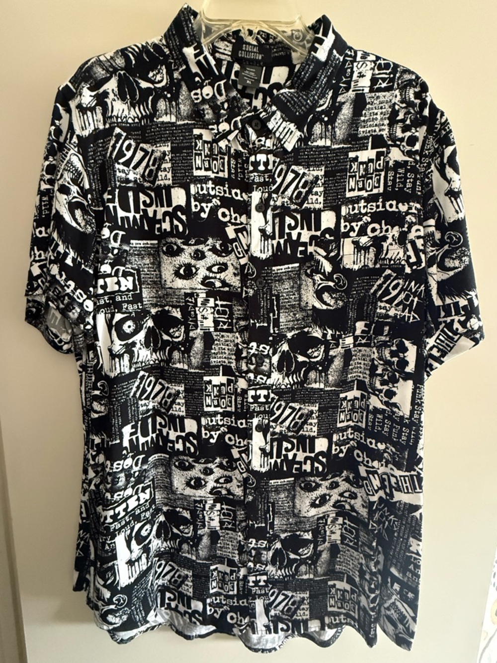 Black & White Graphic Button-Up Shirt - Punk Style